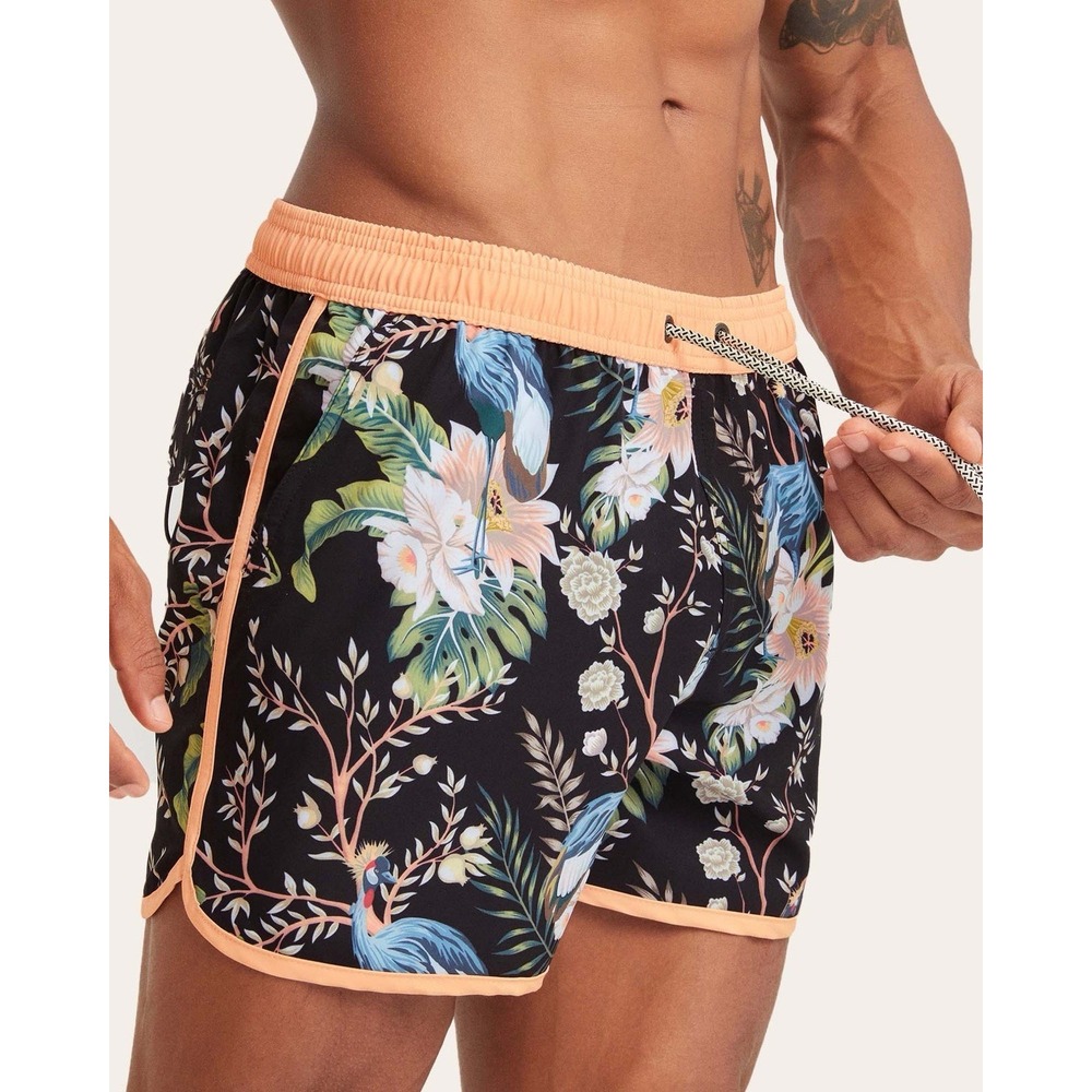 Mens NWT Maamgic Eastdream Crane Bouquet Swim Shorts 4.5'' Inseam Size Large